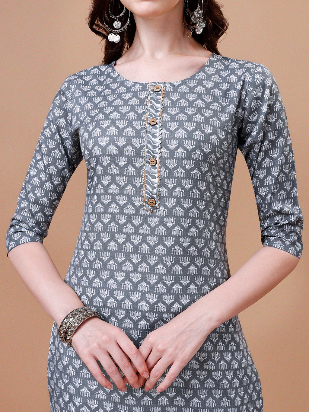 Ethnic Motifs Printed Casual Wear Cotton Kurta With Pant & Dupatta, Multicolor - Hiral Fashion - Distacart