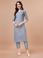 Ethnic Motifs Printed Casual Wear Cotton Kurta With Pant & Dupatta, Multicolor - Hiral Fashion - Distacart