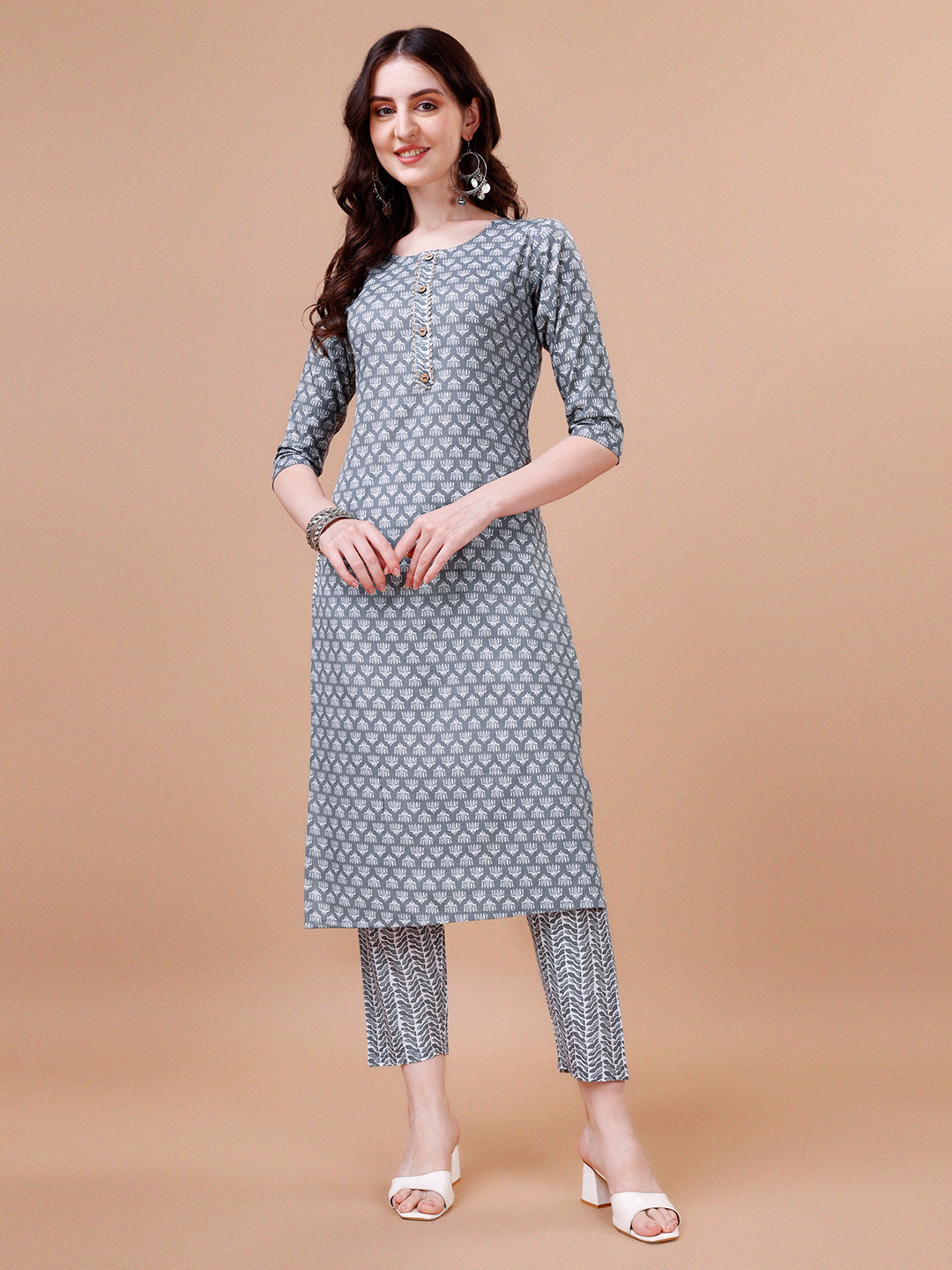 Ethnic Motifs Printed Casual Wear Cotton Kurta With Pant & Dupatta, Multicolor - Hiral Fashion - Distacart