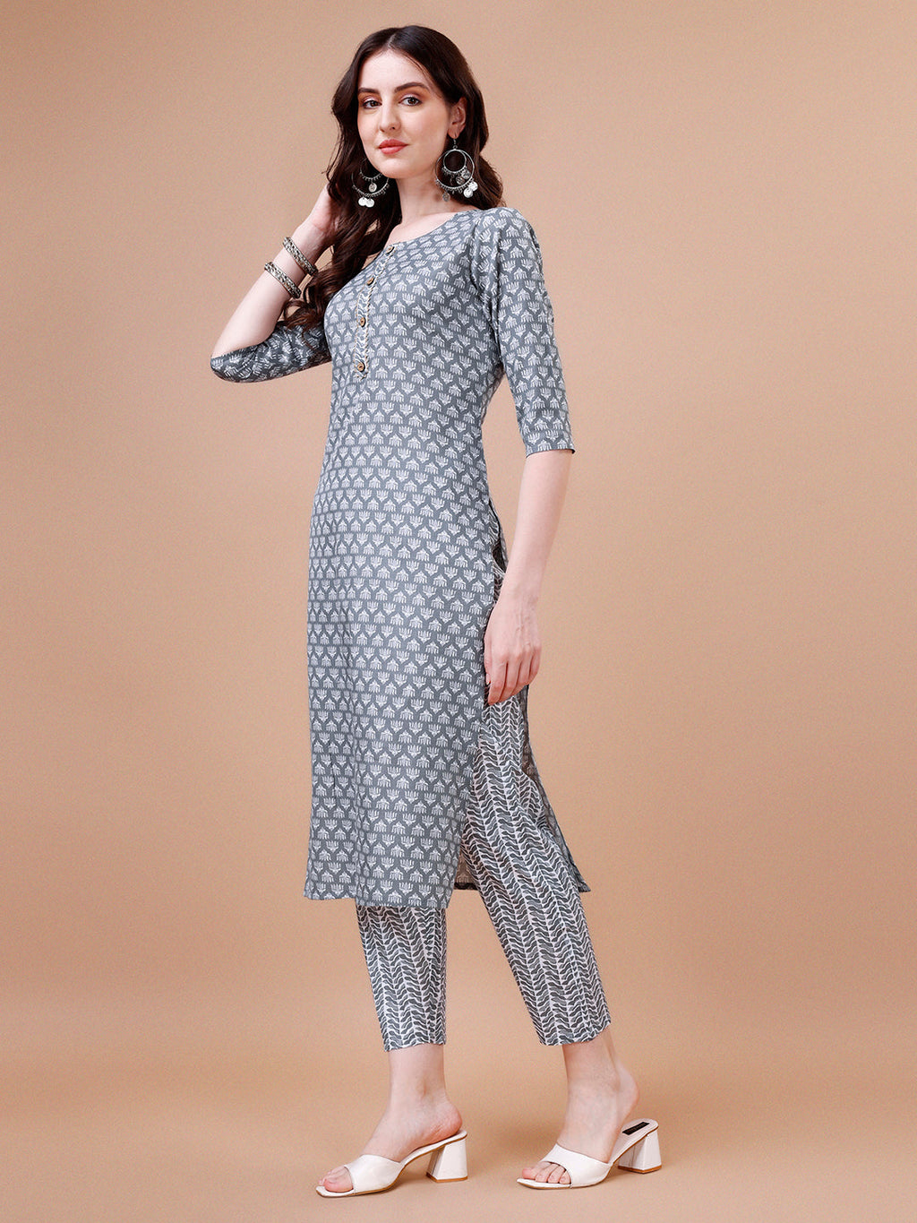 Ethnic Motifs Printed Casual Wear Cotton Kurta With Pant & Dupatta, Multicolor - Hiral Fashion - Distacart
