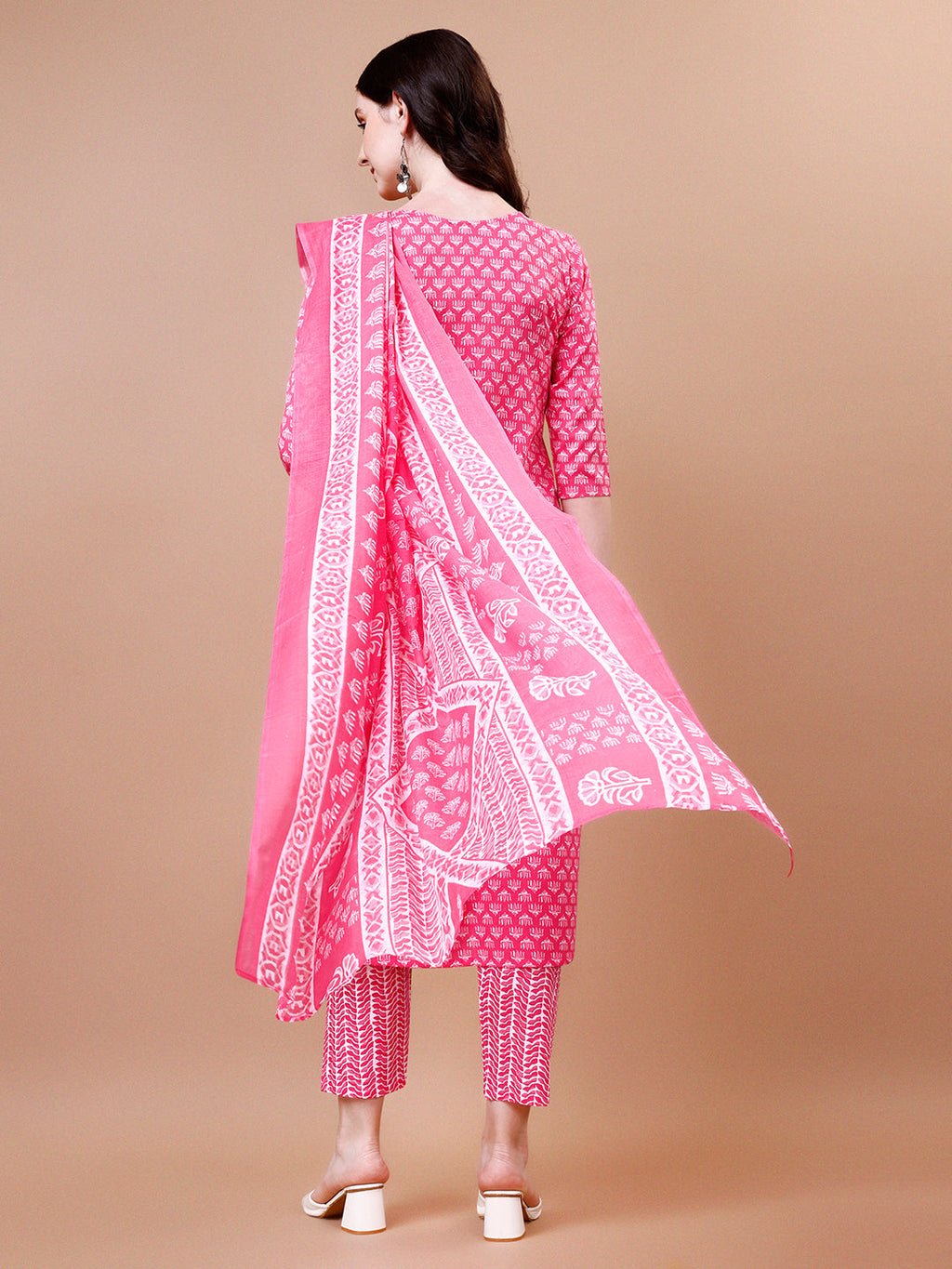 Ethnic Motifs Printed Casual Wear Cotton Kurta With Pant & Dupatta, Multicolor - Hiral Fashion - Distacart