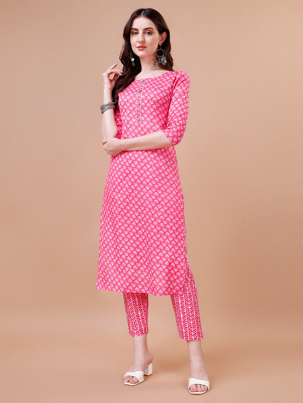 Ethnic Motifs Printed Casual Wear Cotton Kurta With Pant & Dupatta, Multicolor - Hiral Fashion - Distacart