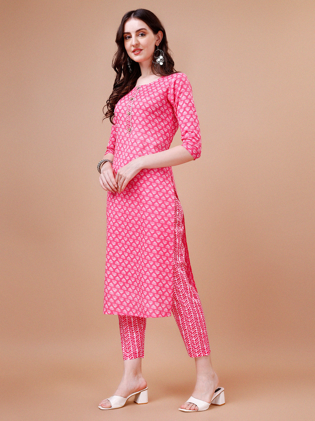 Ethnic Motifs Printed Casual Wear Cotton Kurta With Pant & Dupatta, Multicolor - Hiral Fashion - Distacart