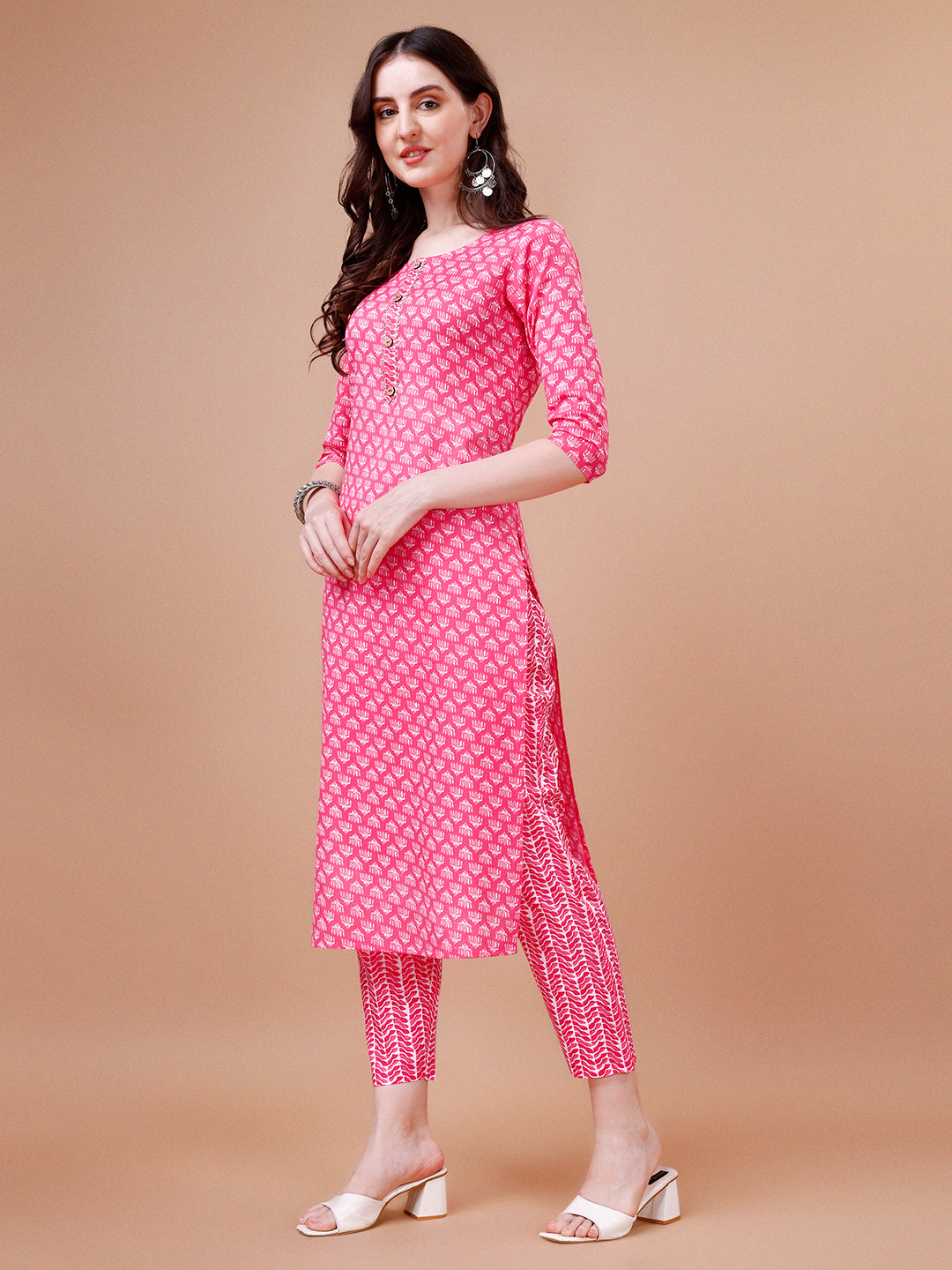 Ethnic Motifs Printed Casual Wear Cotton Kurta With Pant & Dupatta, Multicolor - Hiral Fashion - Distacart