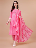 Ethnic Motifs Printed Casual Wear Cotton Kurta With Pant & Dupatta, Multicolor - Hiral Fashion - Distacart