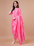 Ethnic Motifs Printed Casual Wear Cotton Kurta With Pant & Dupatta, Multicolor - Hiral Fashion - Distacart