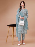 Printed Cotton Kurta With Pant & Dupatta, Multicolor - Hiral Fashion - Distacart