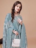 Printed Cotton Kurta With Pant & Dupatta, Multicolor - Hiral Fashion - Distacart