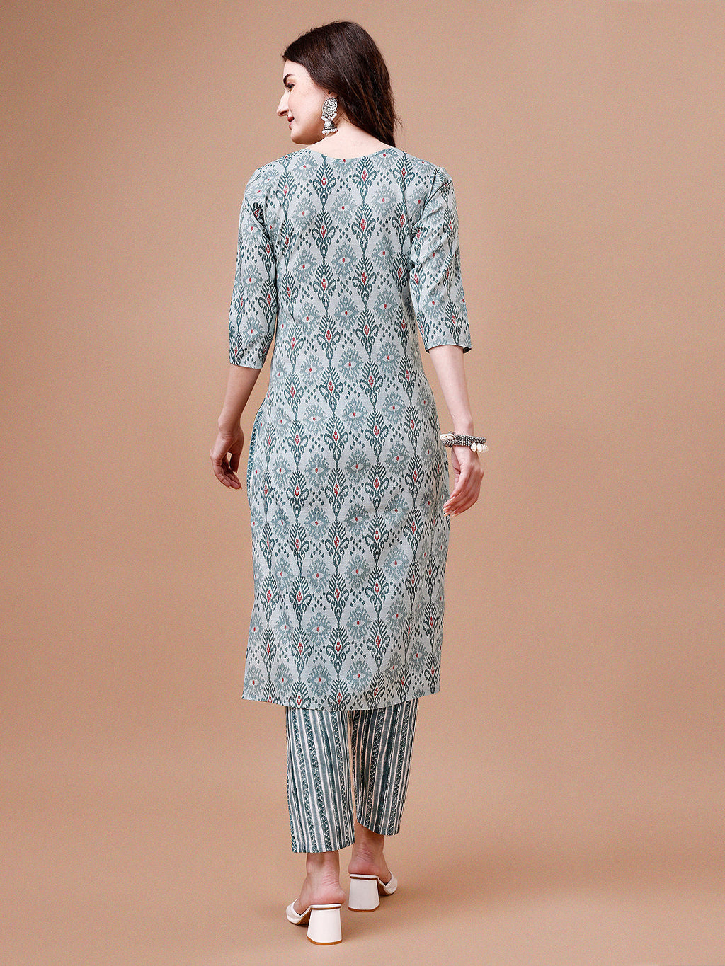 Printed Cotton Kurta With Pant & Dupatta, Multicolor - Hiral Fashion - Distacart