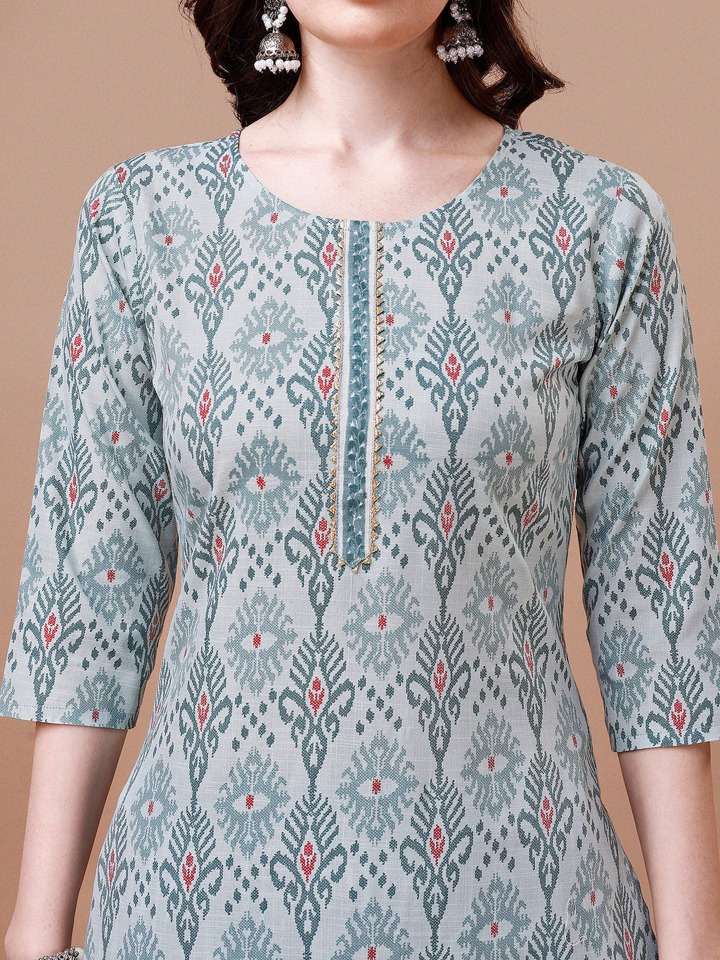 Printed Cotton Kurta With Pant & Dupatta, Multicolor - Hiral Fashion - Distacart