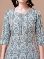 Printed Cotton Kurta With Pant & Dupatta, Multicolor - Hiral Fashion - Distacart