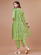 Printed Cotton Kurta With Pant & Dupatta, Multicolor - Hiral Fashion - Distacart