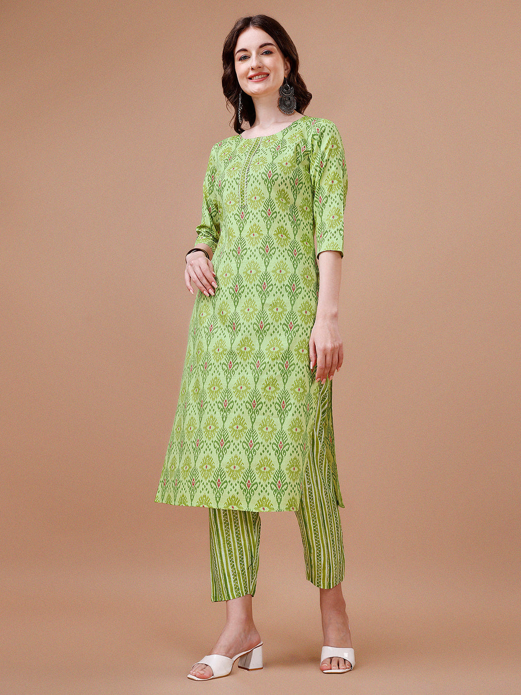 Printed Cotton Kurta With Pant & Dupatta, Multicolor - Hiral Fashion - Distacart