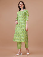Printed Cotton Kurta With Pant & Dupatta, Multicolor - Hiral Fashion - Distacart
