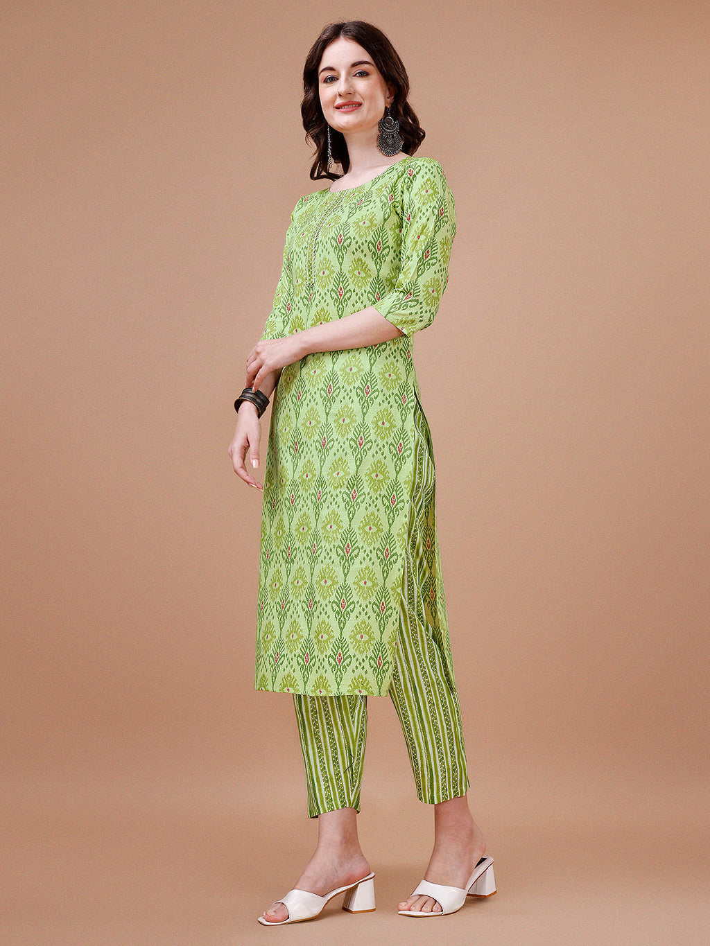 Printed Cotton Kurta With Pant & Dupatta, Multicolor - Hiral Fashion - Distacart
