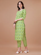 Printed Cotton Kurta With Pant & Dupatta, Multicolor - Hiral Fashion - Distacart