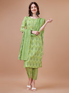 Printed Cotton Kurta With Pant & Dupatta, Multicolor - Hiral Fashion - Distacart