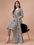 Printed Cotton Kurta With Pant & Dupatta, Multicolor - Hiral Fashion - Distacart