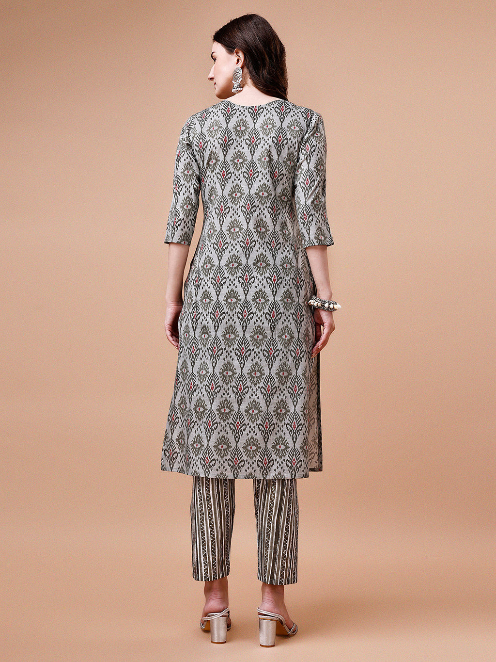 Printed Cotton Kurta With Pant & Dupatta, Multicolor - Hiral Fashion - Distacart