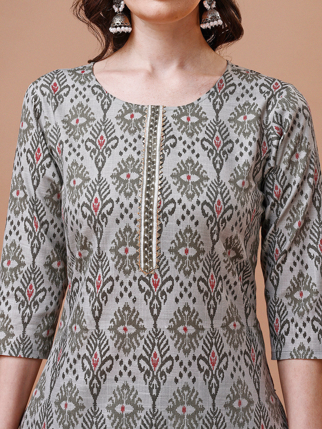 Printed Cotton Kurta With Pant & Dupatta, Multicolor - Hiral Fashion - Distacart