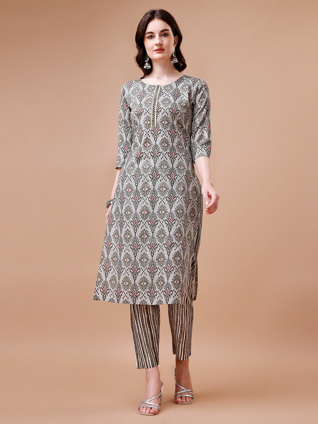 Printed Cotton Kurta With Pant & Dupatta, Multicolor - Hiral Fashion - Distacart