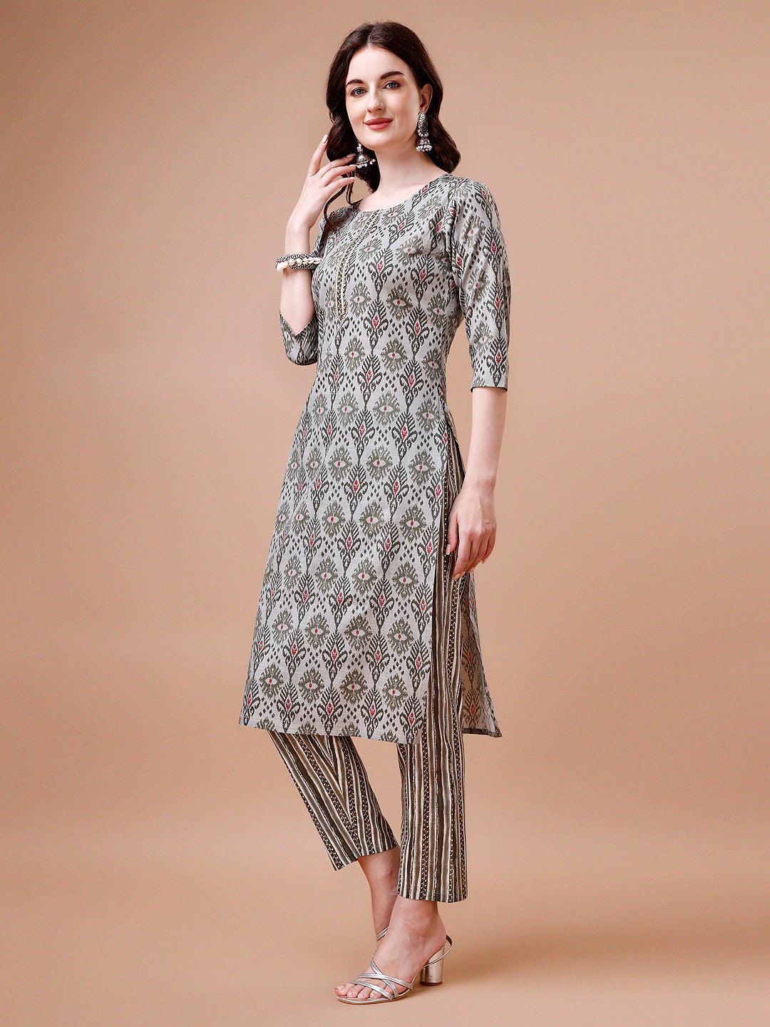 Printed Cotton Kurta With Pant & Dupatta, Multicolor - Hiral Fashion - Distacart