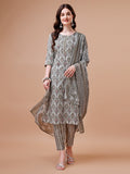 Printed Cotton Kurta With Pant & Dupatta, Multicolor - Hiral Fashion - Distacart