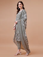 Printed Cotton Kurta With Pant & Dupatta, Multicolor - Hiral Fashion - Distacart
