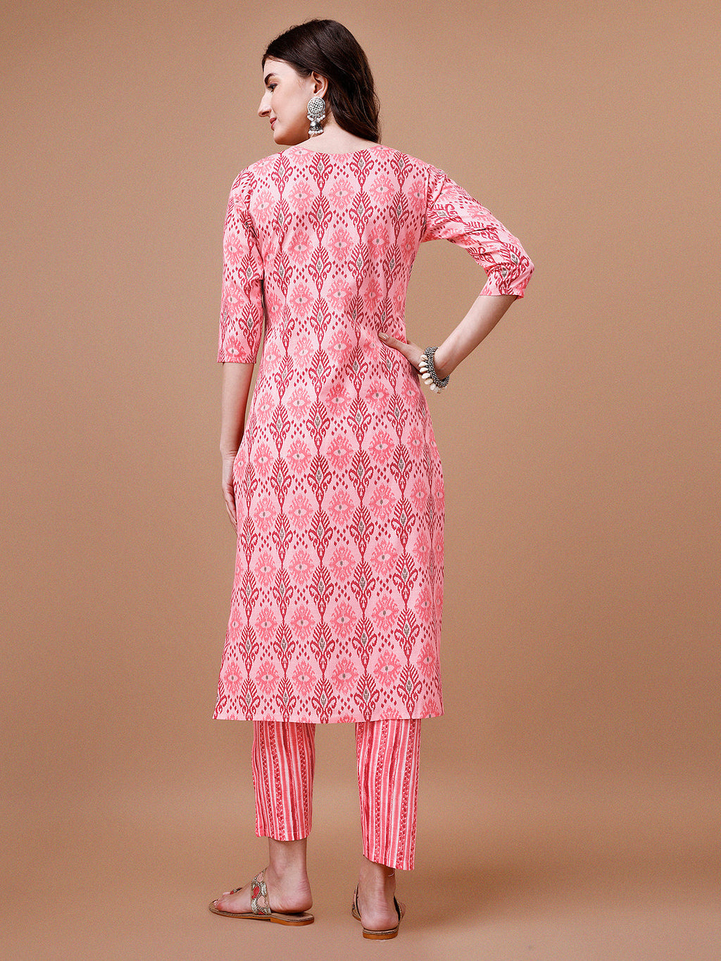 Printed Cotton Kurta With Pant & Dupatta, Multicolor - Hiral Fashion - Distacart