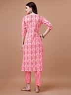 Printed Cotton Kurta With Pant & Dupatta, Multicolor - Hiral Fashion - Distacart