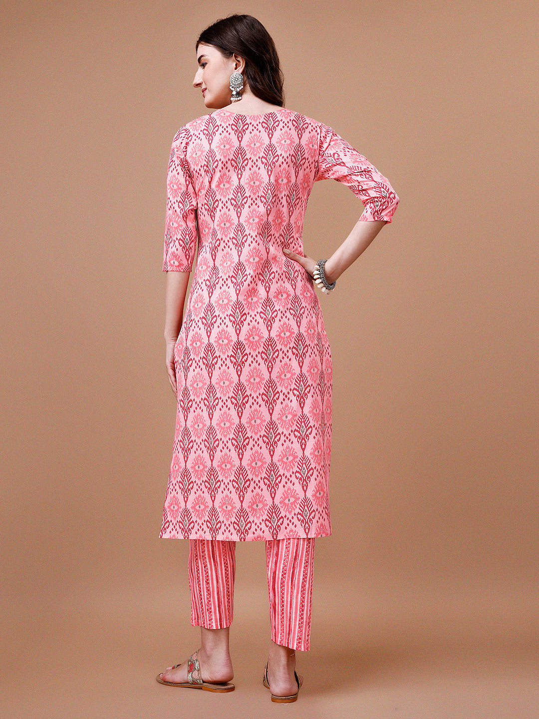 Printed Cotton Kurta With Pant & Dupatta, Multicolor - Hiral Fashion - Distacart