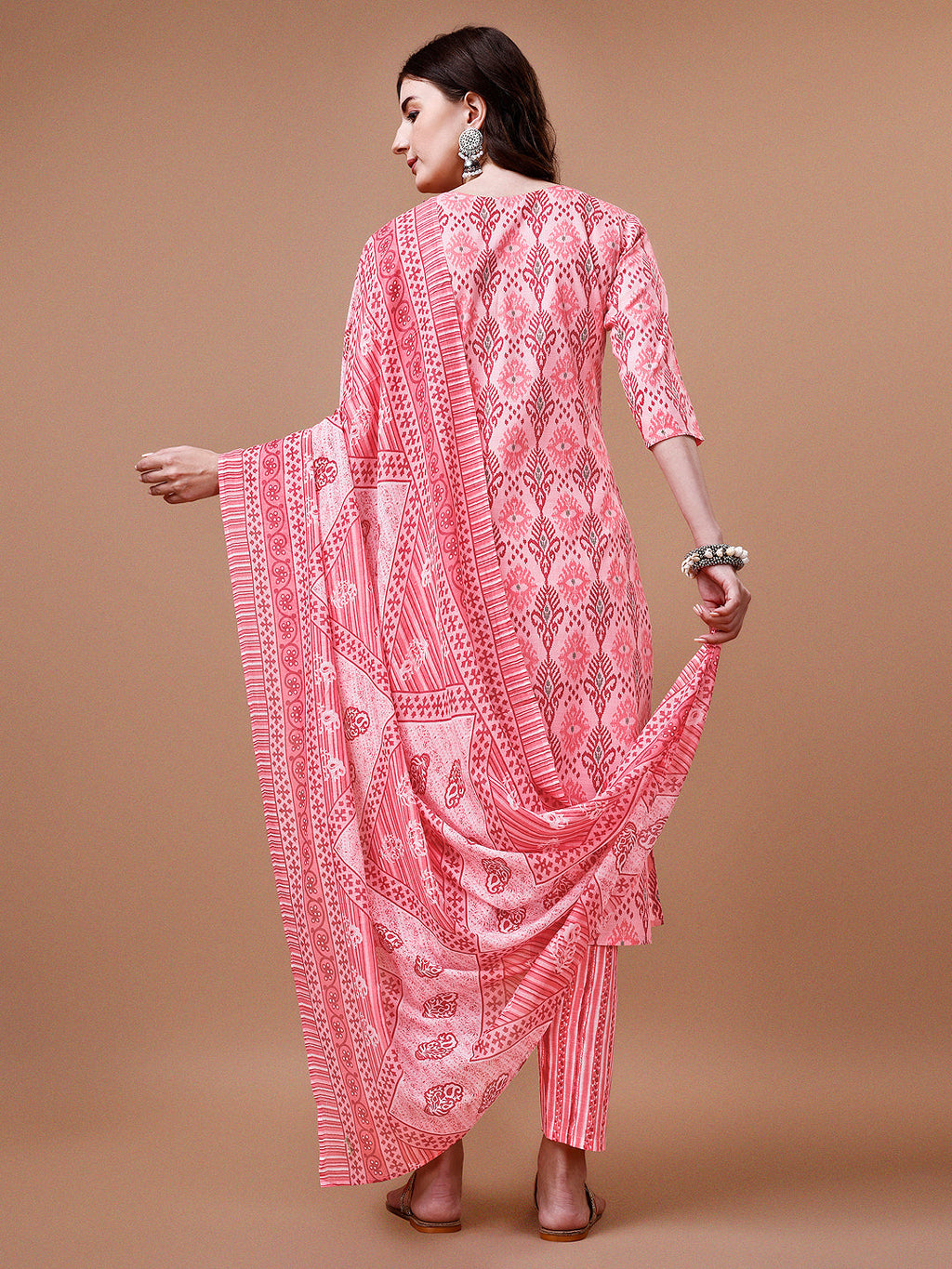 Printed Cotton Kurta With Pant & Dupatta, Multicolor - Hiral Fashion - Distacart