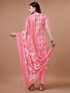 Printed Cotton Kurta With Pant & Dupatta, Multicolor - Hiral Fashion - Distacart