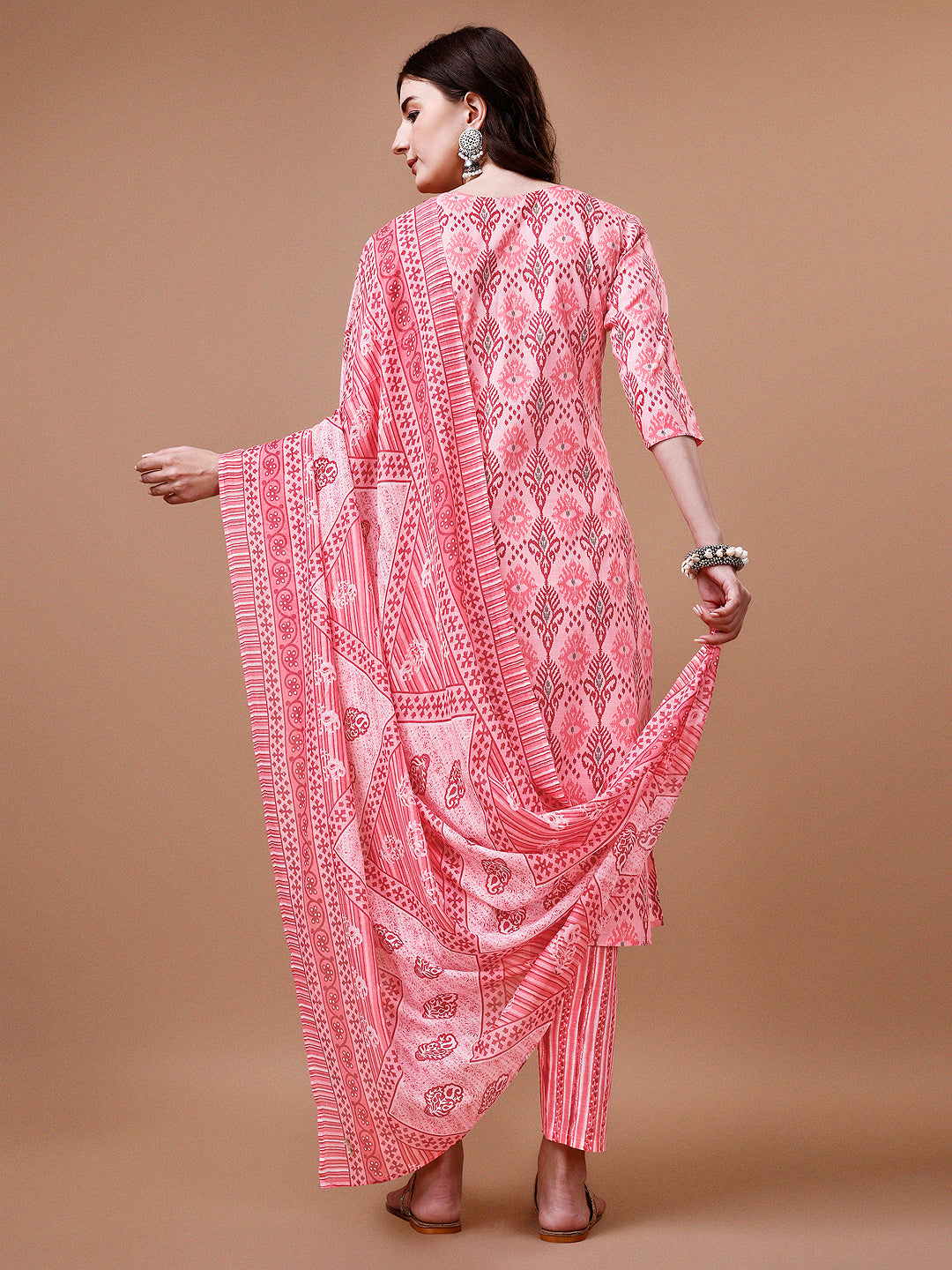 Printed Cotton Kurta With Pant & Dupatta, Multicolor - Hiral Fashion - Distacart
