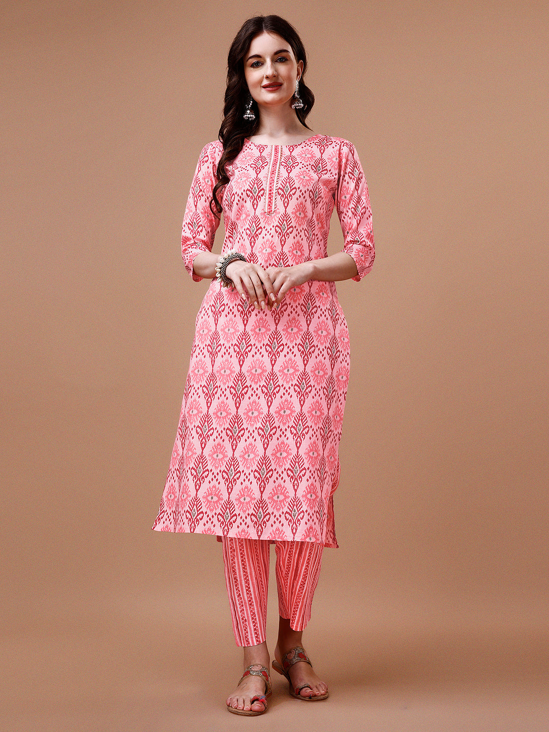 Printed Cotton Kurta With Pant & Dupatta, Multicolor - Hiral Fashion - Distacart