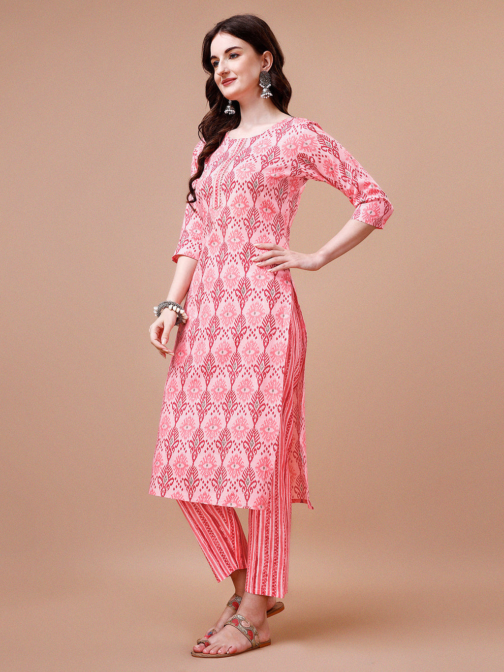 Printed Cotton Kurta With Pant & Dupatta, Multicolor - Hiral Fashion - Distacart