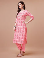 Printed Cotton Kurta With Pant & Dupatta, Multicolor - Hiral Fashion - Distacart