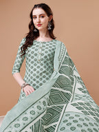 Floral Printed Cotton Kurta With Pant & Dupatta, Multicolor - Hiral Fashion