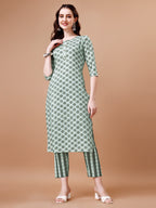 Floral Printed Cotton Kurta With Pant & Dupatta, Multicolor - Hiral Fashion