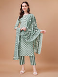 Floral Printed Cotton Kurta With Pant & Dupatta, Multicolor - Hiral Fashion