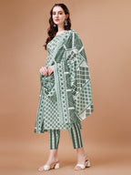Floral Printed Cotton Kurta With Pant & Dupatta, Multicolor - Hiral Fashion
