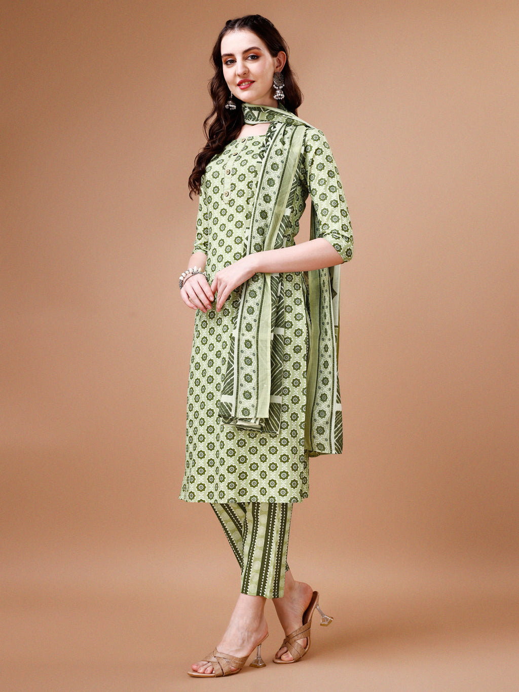 Floral Printed Cotton Kurta With Pant & Dupatta, Multicolor - Hiral Fashion - Distacart