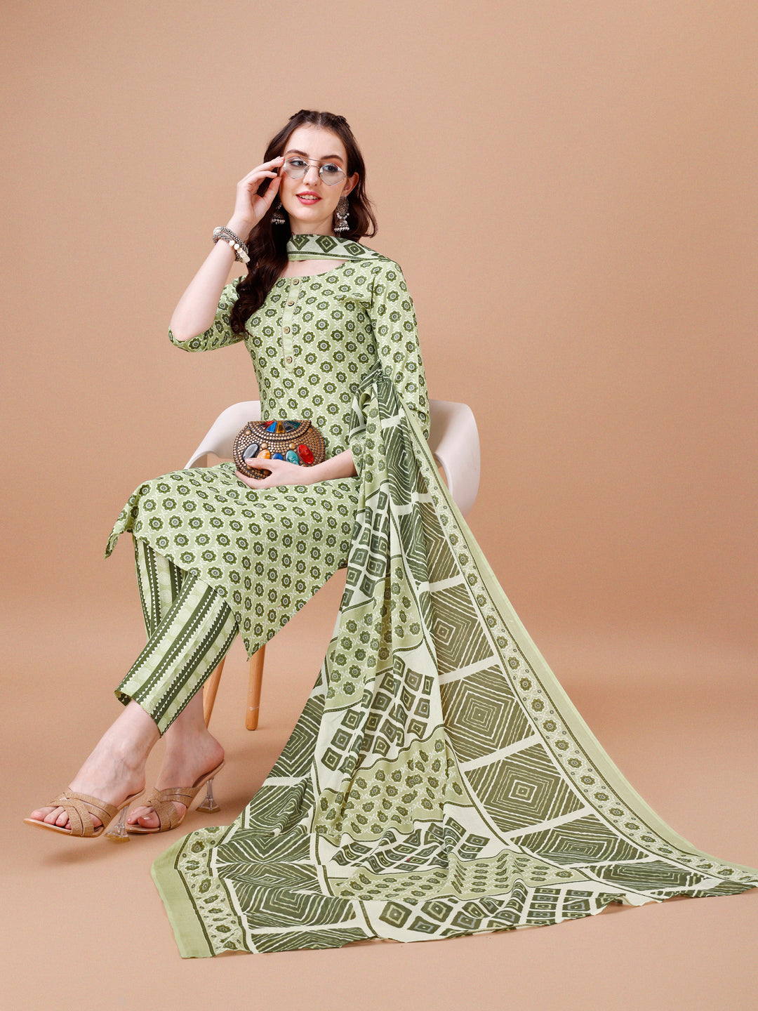 Floral Printed Cotton Kurta With Pant & Dupatta, Multicolor - Hiral Fashion - Distacart