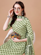 Floral Printed Cotton Kurta With Pant & Dupatta, Multicolor - Hiral Fashion - Distacart