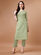 Floral Printed Cotton Kurta With Pant & Dupatta, Multicolor - Hiral Fashion - Distacart