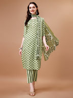 Floral Printed Cotton Kurta With Pant & Dupatta, Multicolor - Hiral Fashion - Distacart