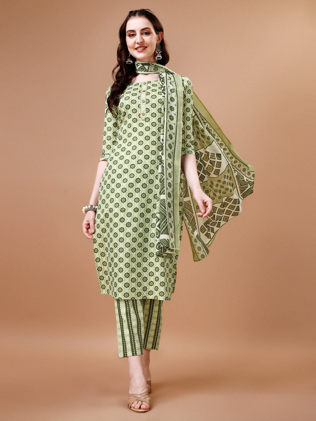 Floral Printed Cotton Kurta With Pant & Dupatta, Multicolor - Hiral Fashion - Distacart