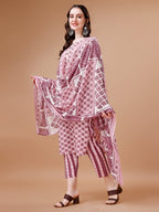 Floral Printed Cotton Kurta With Pant & Dupatta, Multicolor - Hiral Fashion