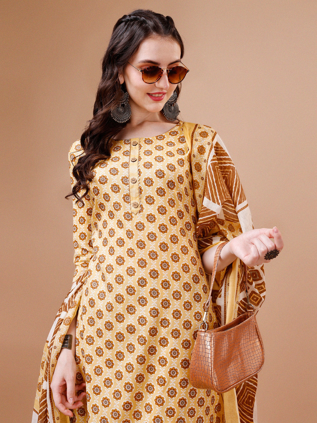 Floral Printed Cotton Kurta With Pant & Dupatta, Multicolor - Hiral Fashion