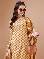 Floral Printed Cotton Kurta With Pant & Dupatta, Multicolor - Hiral Fashion